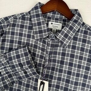 NEW Sperry Flannel Shirt Mens M Navy Blue Plaid Tencel Collection SP795